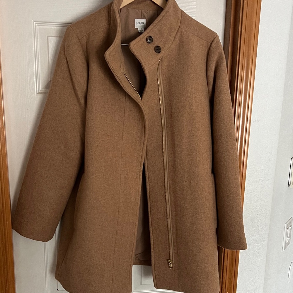 J. Crew Camel Wool-Blend Stand Collar Pea Coat